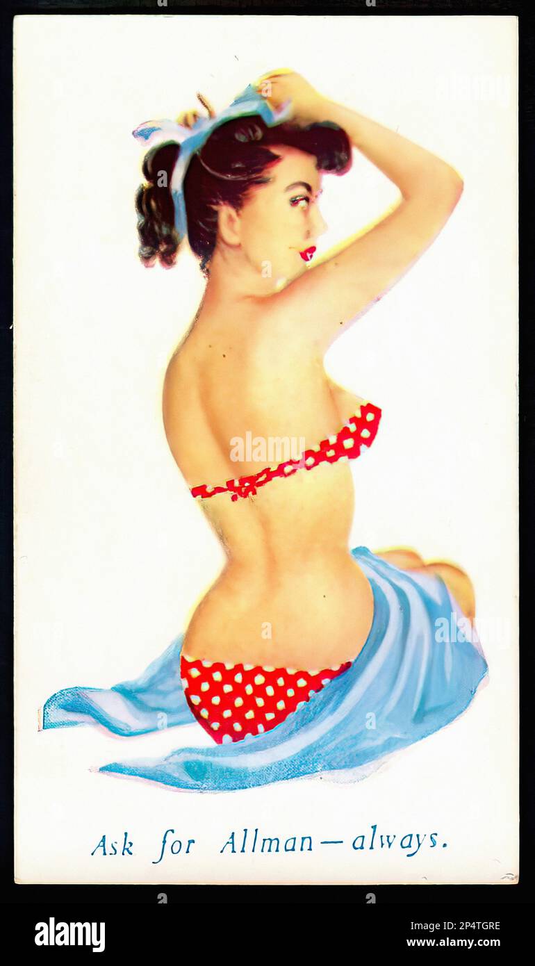 Portrait von Allmans Pin-Up Girls - alte Zigarettenkarte Stockfoto