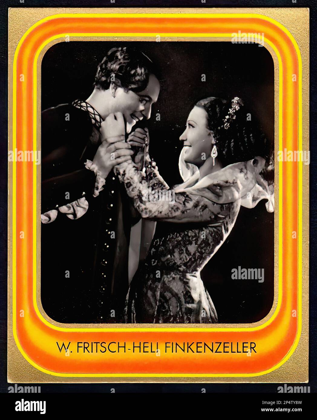 Porträt von Willi Fritsch und Heli Finkenzeller - eine alte deutsche Zigarettenkarte Stockfoto