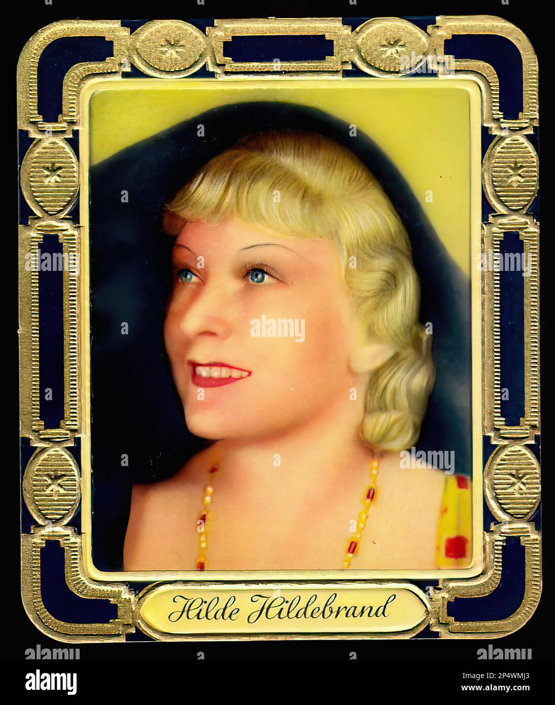 Porträt der Schauspielerin Hilde Hildebrand - alte deutsche Zigarettenkarte Stockfoto