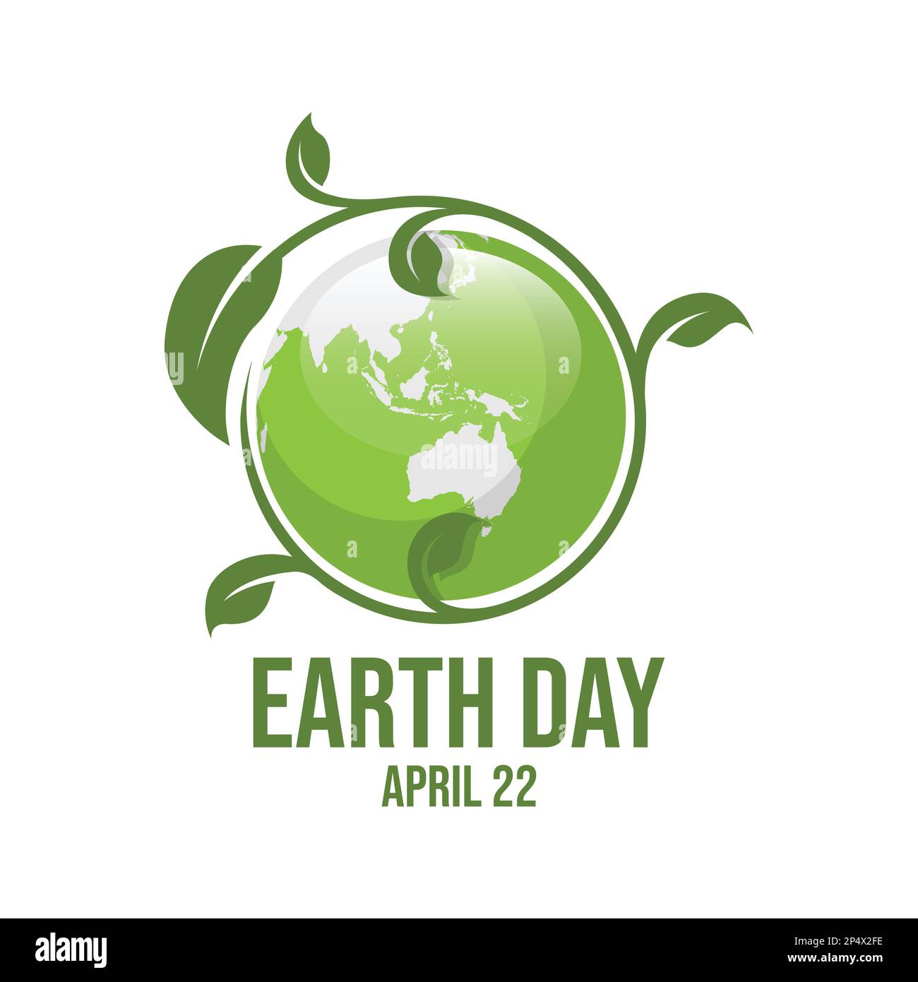 „Happy Earth Day“-Logo. „Save Earth“-Logo. „Earth Globus“-Symbol in den Blättern eingewickelt. Vector Earth Day Karte Stock Vektor