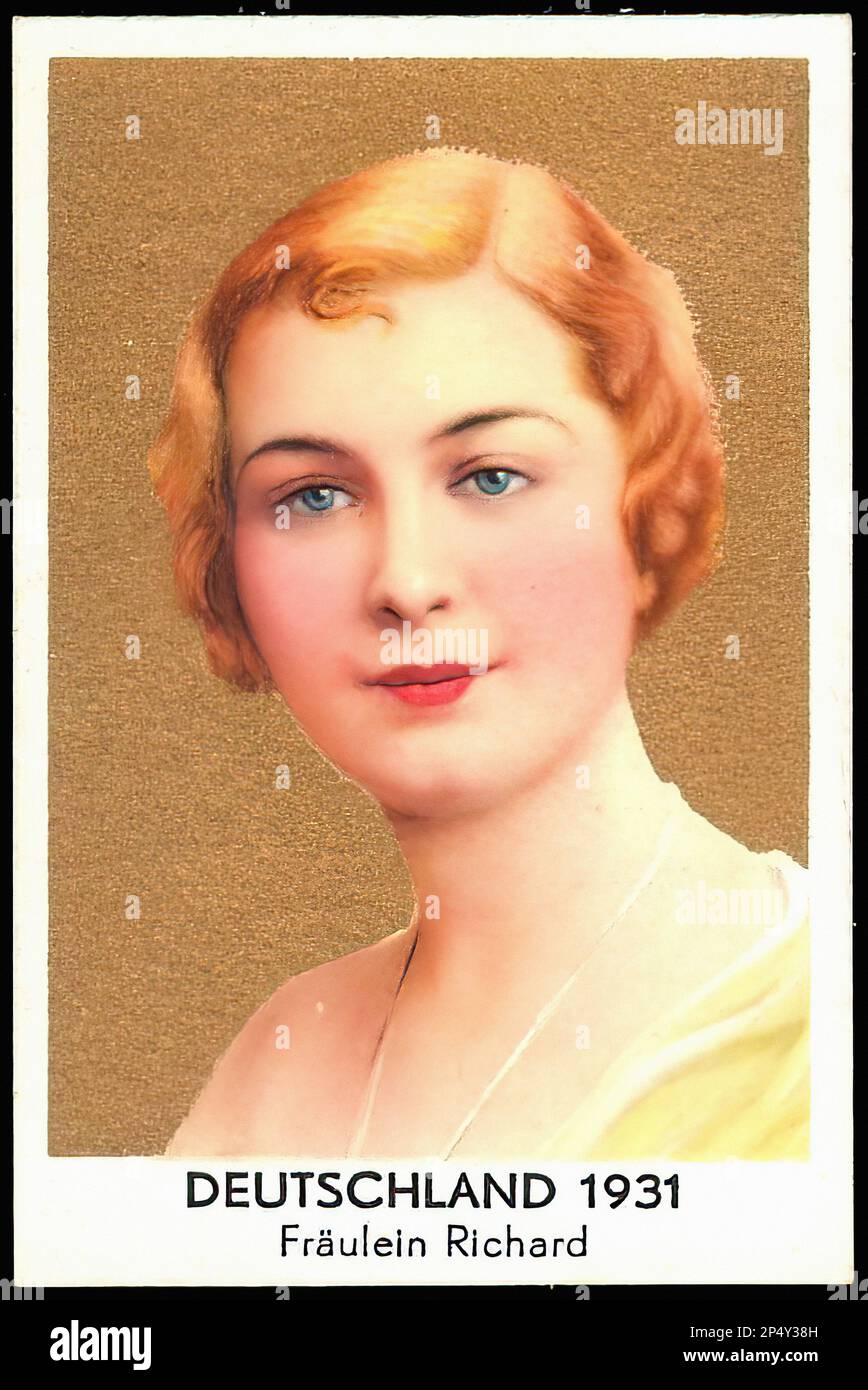 Porträt von Miss Deutschland 1932 - alte deutsche Zigarettenkarte Stockfoto