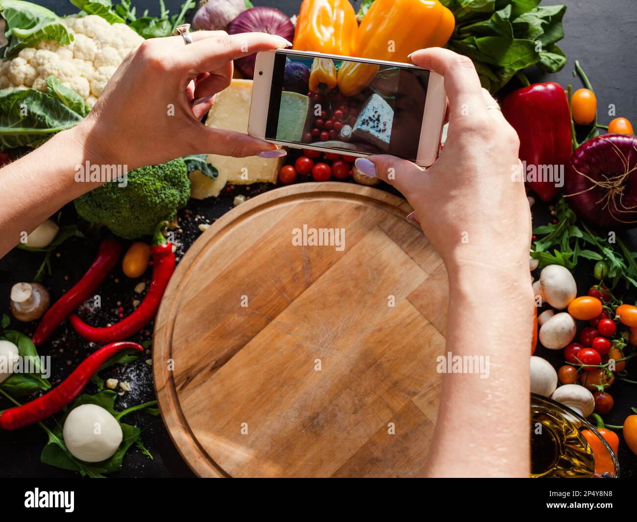 Mobile Lebensmittelfotografie Blog Netzwerktechnologie Stockfoto