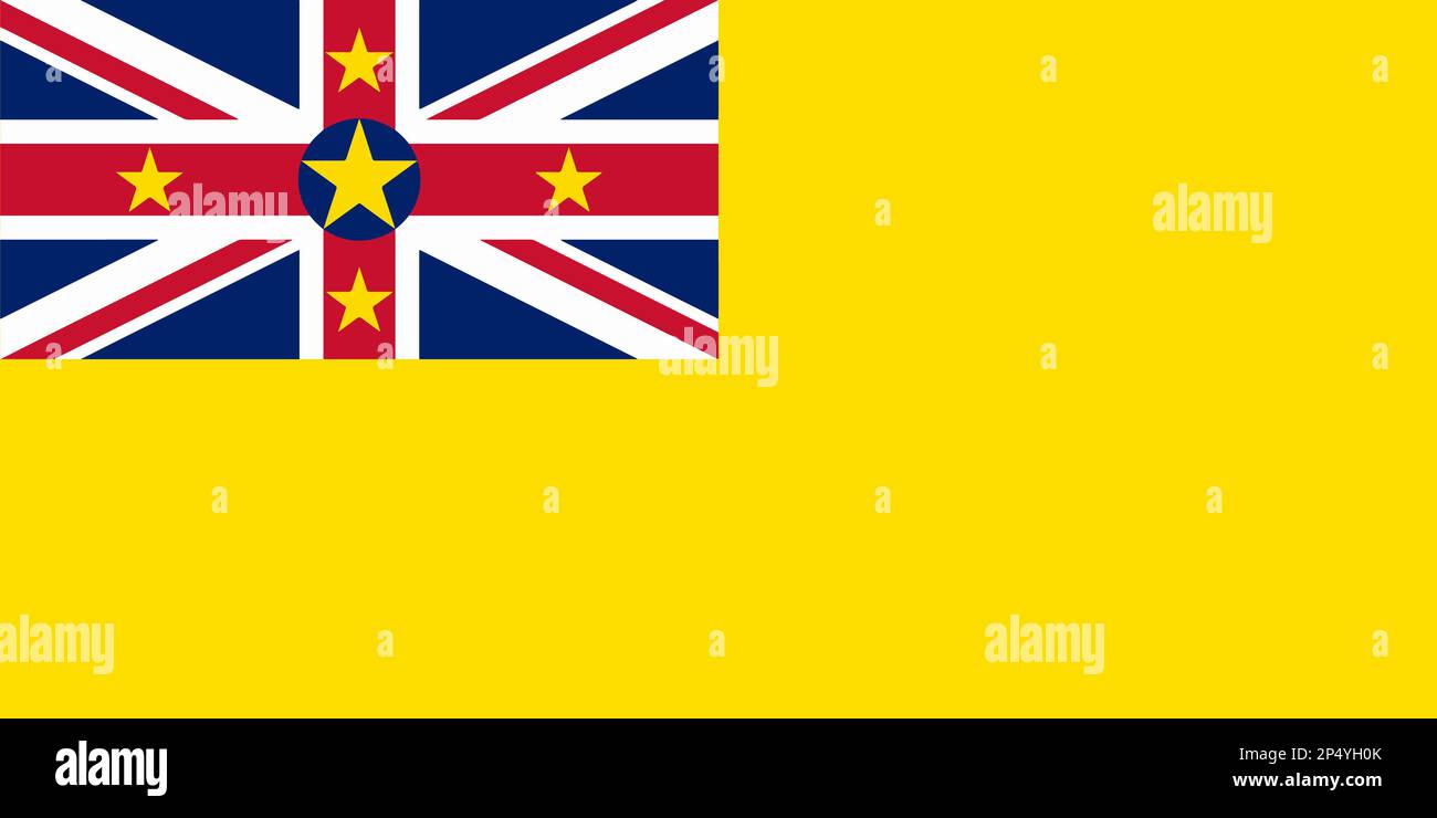 Niue-Flagge. KEIN Patriotismus-Banner. Das nationale Symbol von Niue. Staatliches Logo der Hauptstadt Alofi. Nation Unabhängigkeitstag NIU. Stockfoto