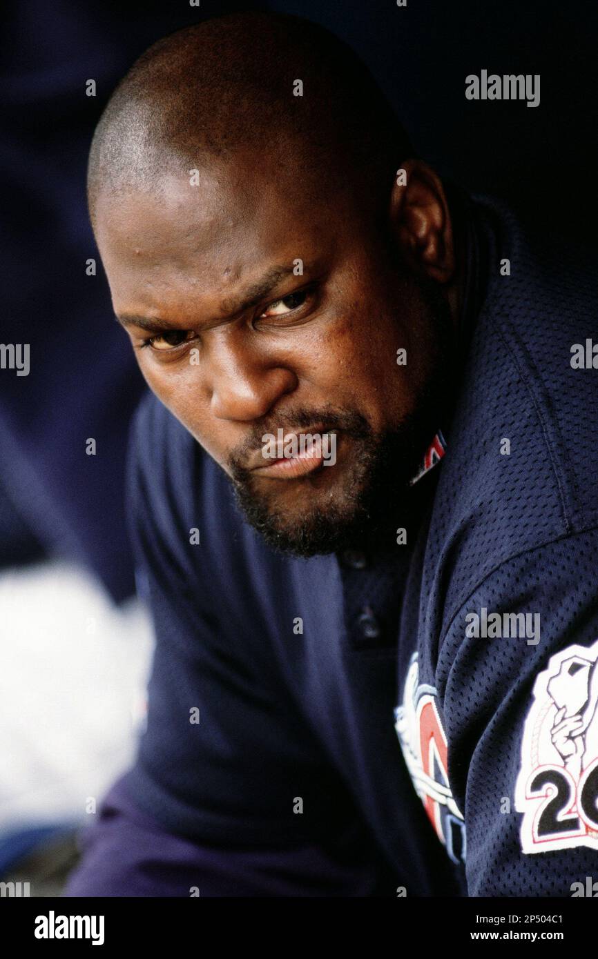 Mo Vaughn of the Anaheim Angels during a game circa 1999 at Angel Stadium in Anaheim, California. (Larry Goren/Four Seam Images via AP Images) Stockfoto