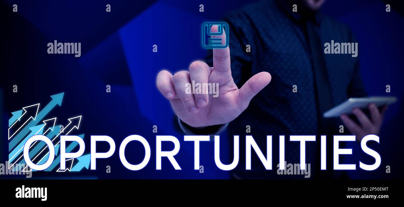 Textzeichen mit Opportunities, Geschäftsansatz, gute Chancen auf Aufstieg, günstige Umstände Stockfoto
