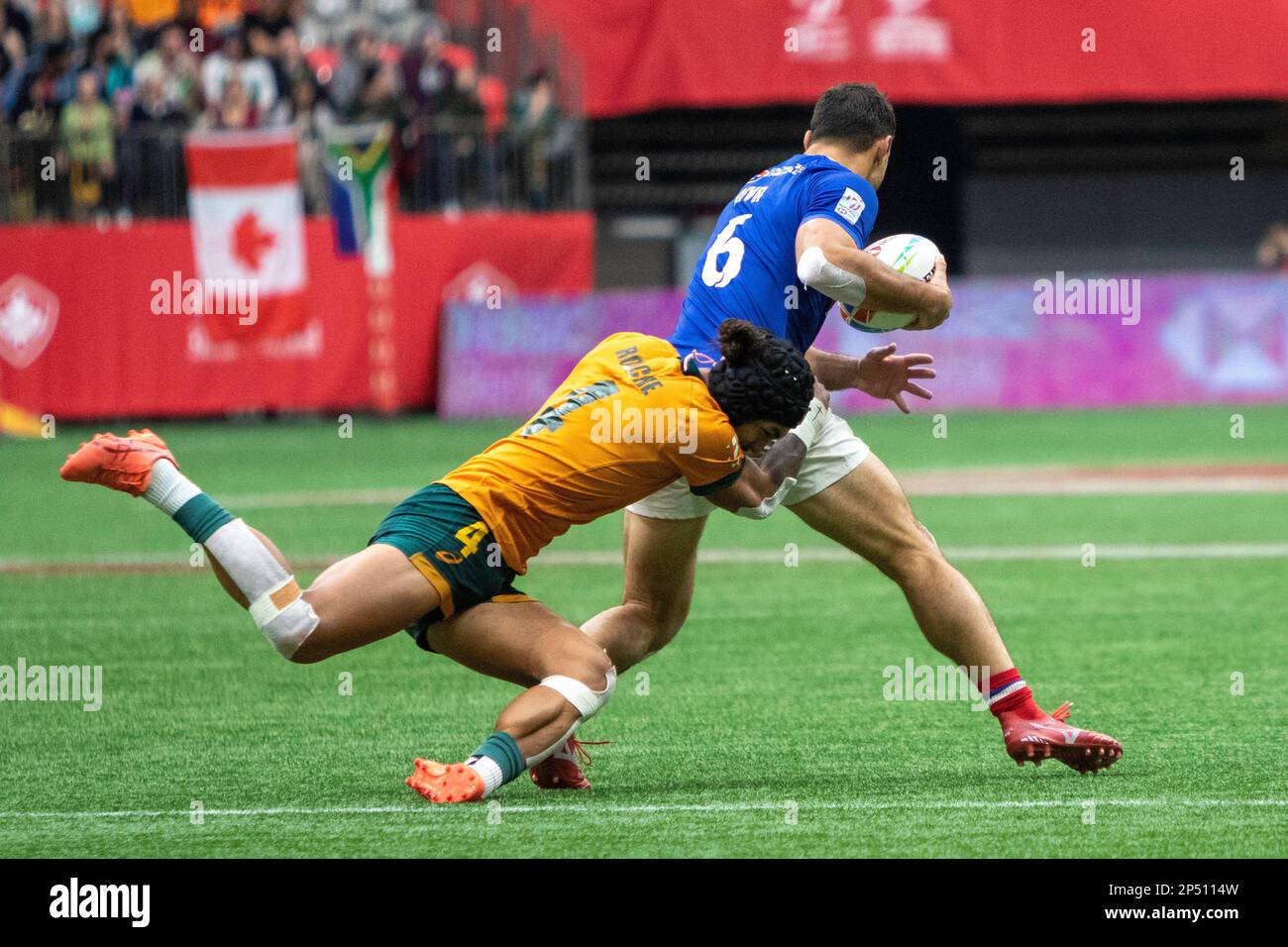 VANCOUVER, KANADA - MÄRZ 05: Halbfinalspiel zwischen Australien und Frankreich die 2023 Kanada Sevens Rugby im BC Place Stadium in Vancouver, Kanada. (Foto von Tomaz Jr/PxImages) Stockfoto