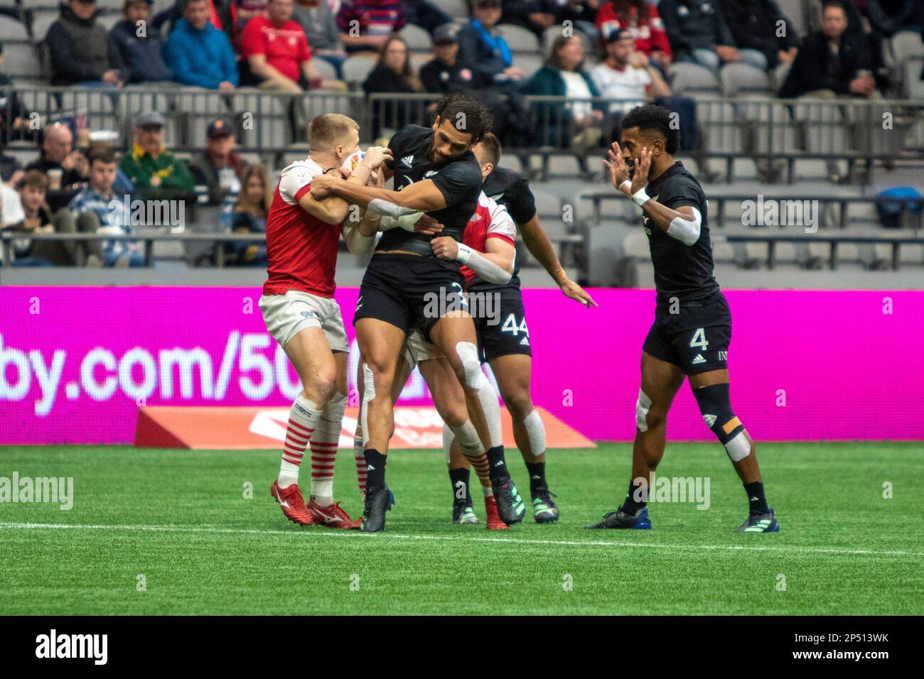 5. März 2023, Vancouver, Vancouver/Kanada, Kanada: VANCOUVER, KANADA – MÄRZ 05: Neuseeland gegen Großen Briten: Spielen Sie während der HSBC World Rugby Sevens Series 2023 im BC Place Stadium in Vancouver, Kanada, um 5. Runden. (Kreditbild: © Tomaz Jr/PX Imagens via ZUMA Press Wire) NUR REDAKTIONELLE VERWENDUNG! Nicht für den kommerziellen GEBRAUCH! Stockfoto