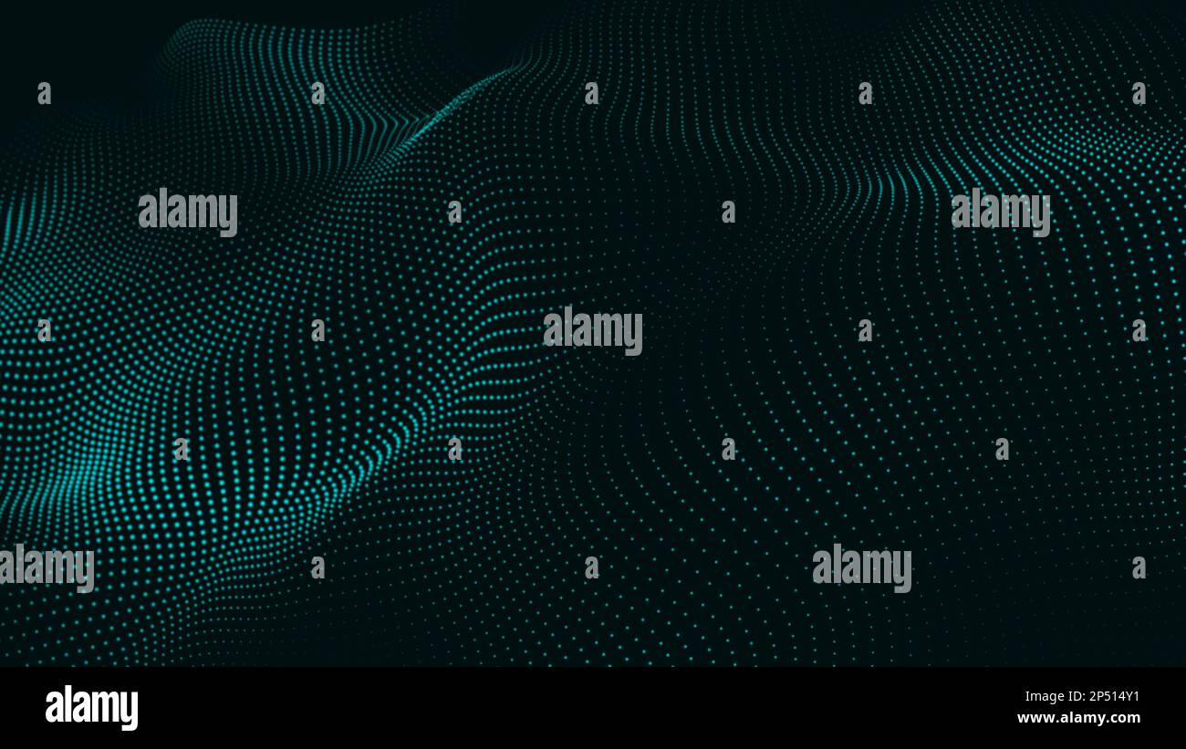 Animation im Cyber- oder Technologiehintergrund. Abstrakter Hintergrund für animierte Partikel mit Trapcode-Form. Abstrakter Trapcode von digitaler Partikelwelle und Stockfoto