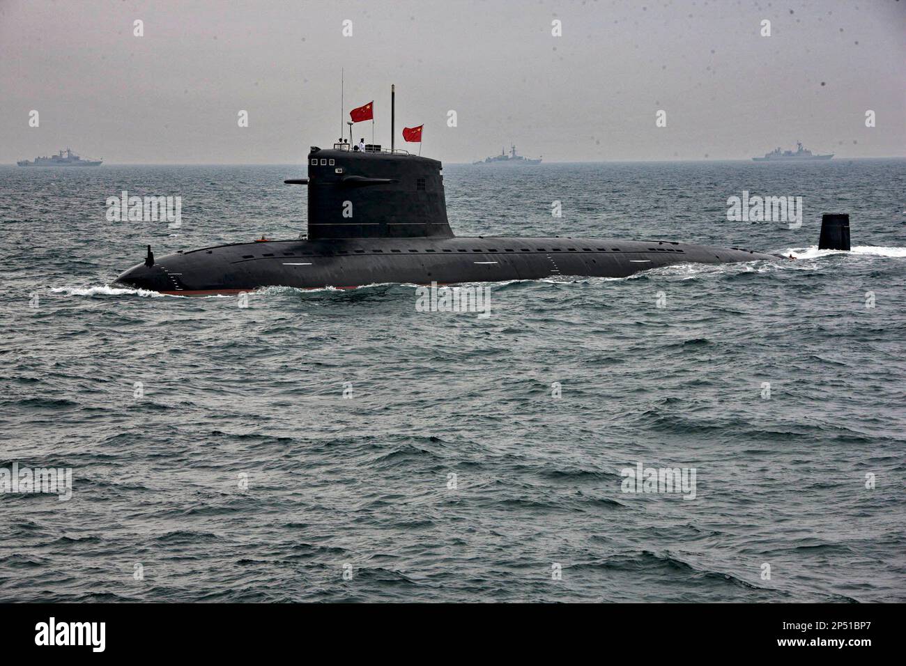 China's Long March 3 nuclear submarine is seen in Qingdao in east China's Shandong province on May 24, 2009. China declassified its first fleet of nuclear submarines for the first time on Sunday, Oct. 27. China's nuclear submarine fleet has had a remarkable safety record for more than 40 years and gained rich experience through rigorous training and drills, its fleet commanders said. The official debut of the fleet was in 2009, when the PLA navy celebrated the 60th anniversary of its founding with two nuclear submarines of the Chinese navy leading a spectacular parade.(Photo By Qiao Tianfu/Col Stockfoto
