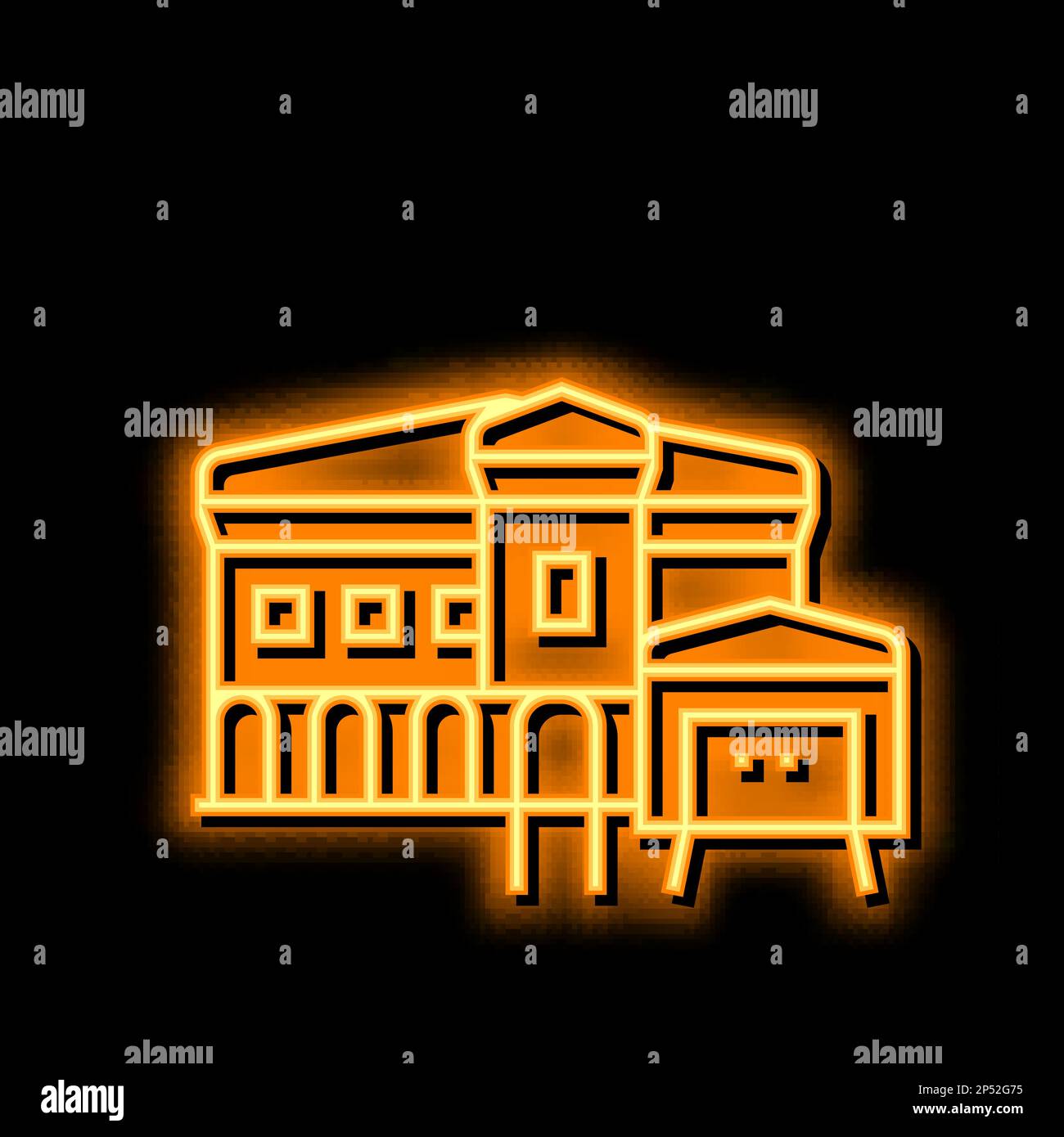mediterranes Haus mit Neon-Leuchtsymbol Stock Vektor