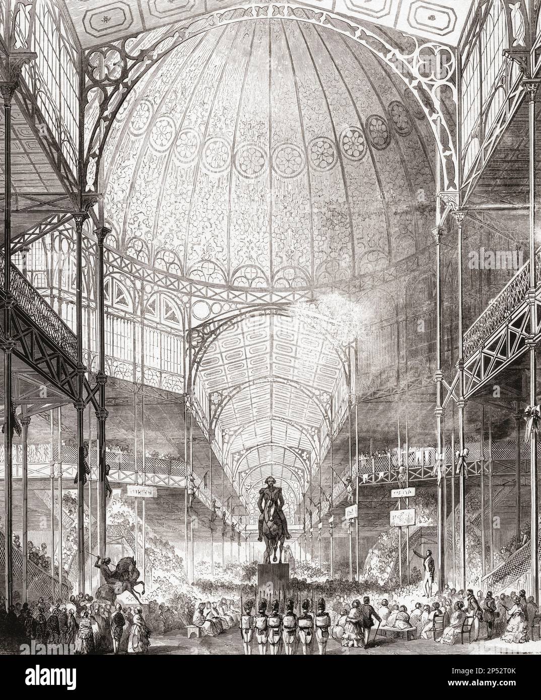 Das Innere des Crystal Palace, London, England. Der Crystal Palace wurde für die große Ausstellung von 1851 erbaut. Von einem zeitgenössischen Werk. Stockfoto