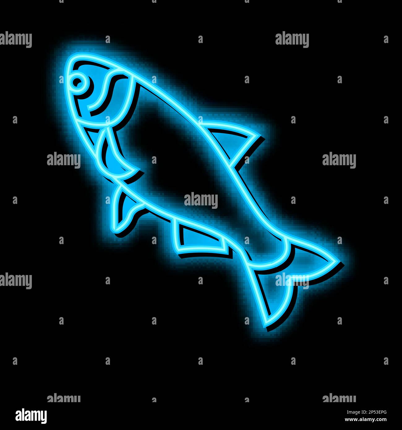 Illustration eines Symbols aus Silberkarpfen und Neonlicht Stock Vektor