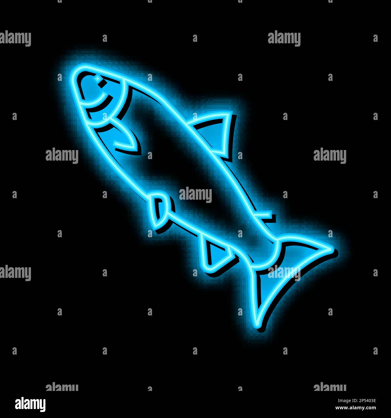 Illustration des glanzsymbols für atlantischen Lachs in Neonfarben Stock Vektor