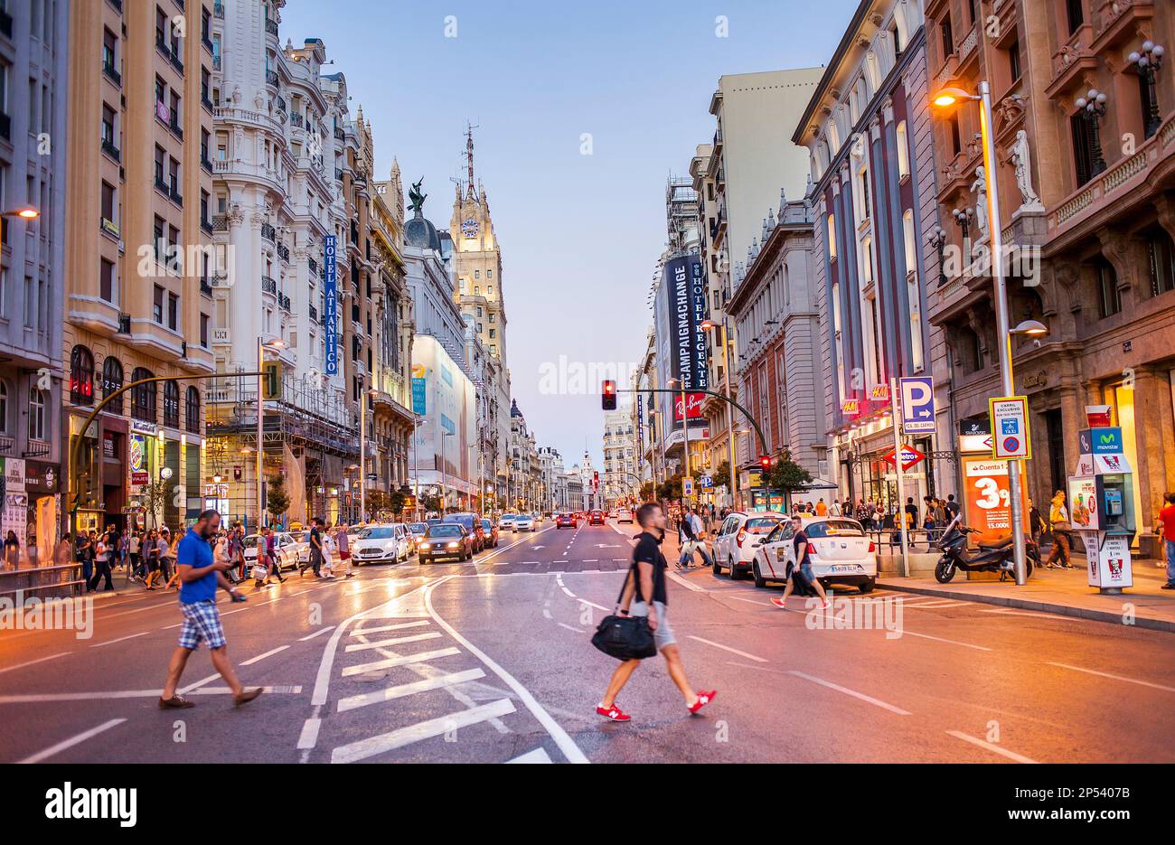 Gran Via Straße, Madrid Spanien. Stockfoto