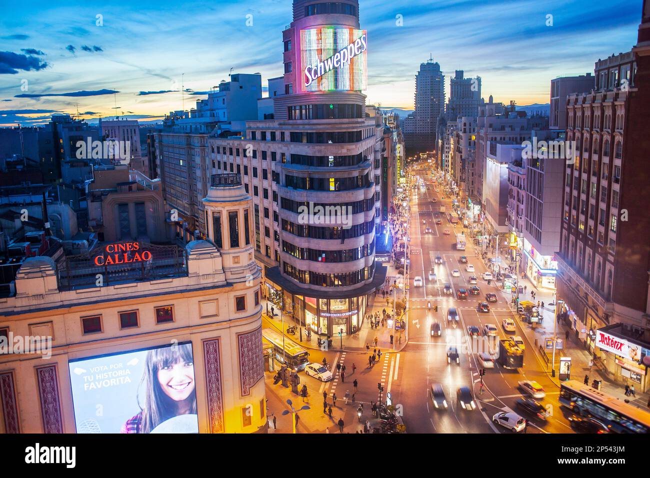 Callao Square und Gran Via Avenue, in der mittleren Capitol Building.  Madrid. Spanien. Stockfoto