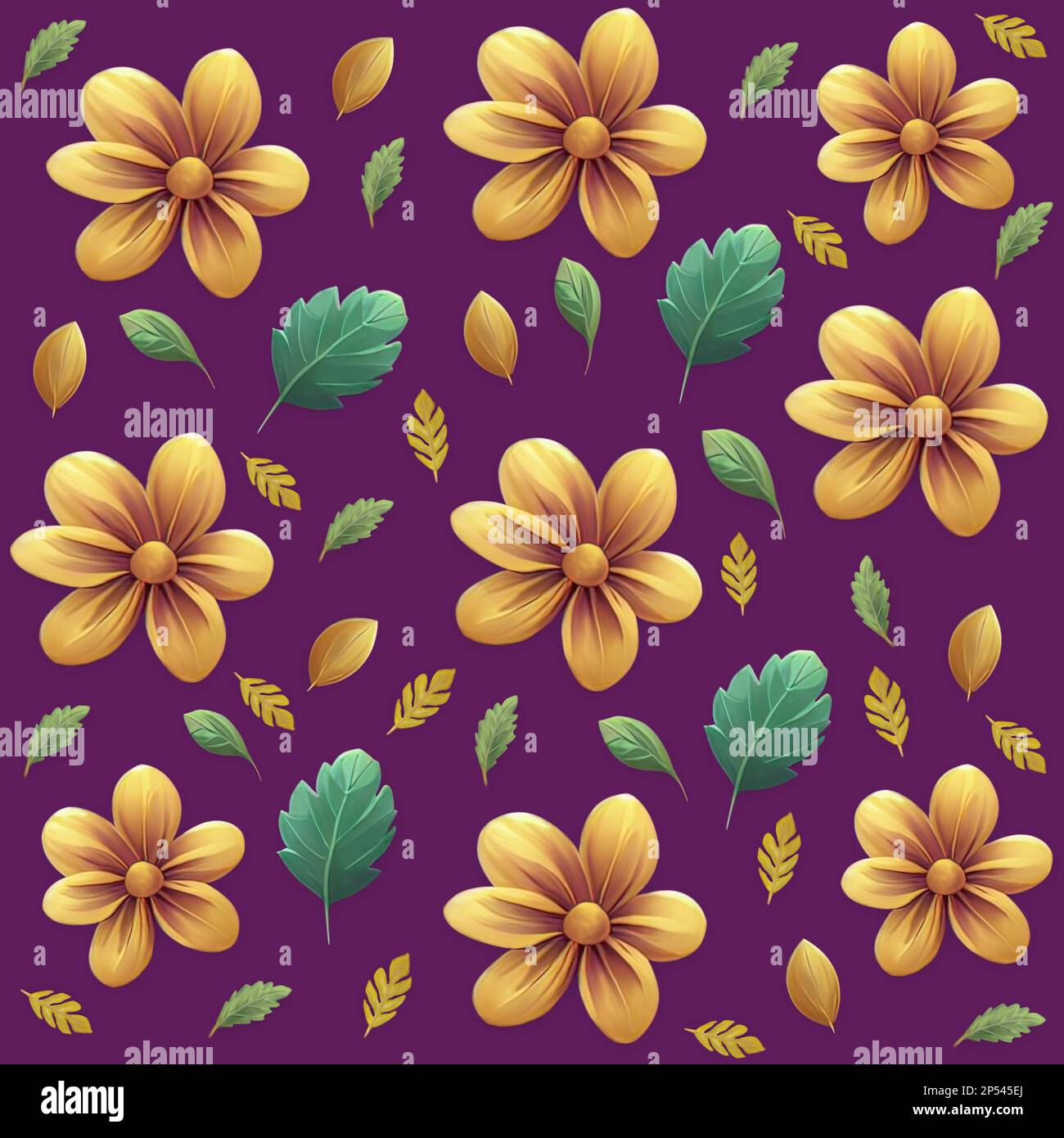 Illustration eines wunderschönen, nahtlosen Blumenmusters mit violettem Hintergrund Stockfoto
