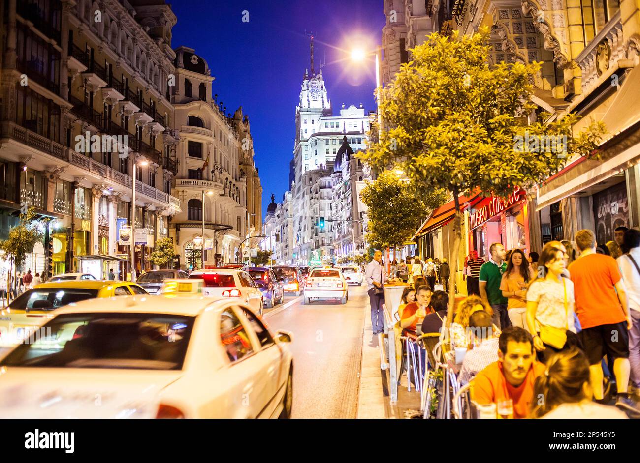 Gran Via Straße. Madrid, Spanien. Stockfoto