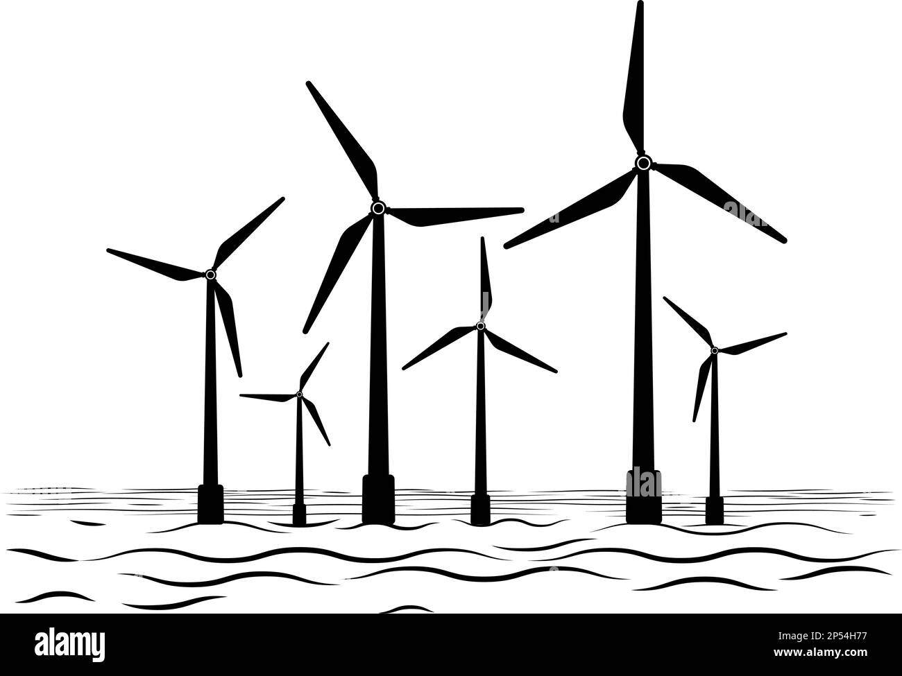 Symbol für Energie aus Windgeneratoren für den Seeverkehr. Symbol für Offshore-Windturbinen. Abbildung eines flachen Vektors Stock Vektor