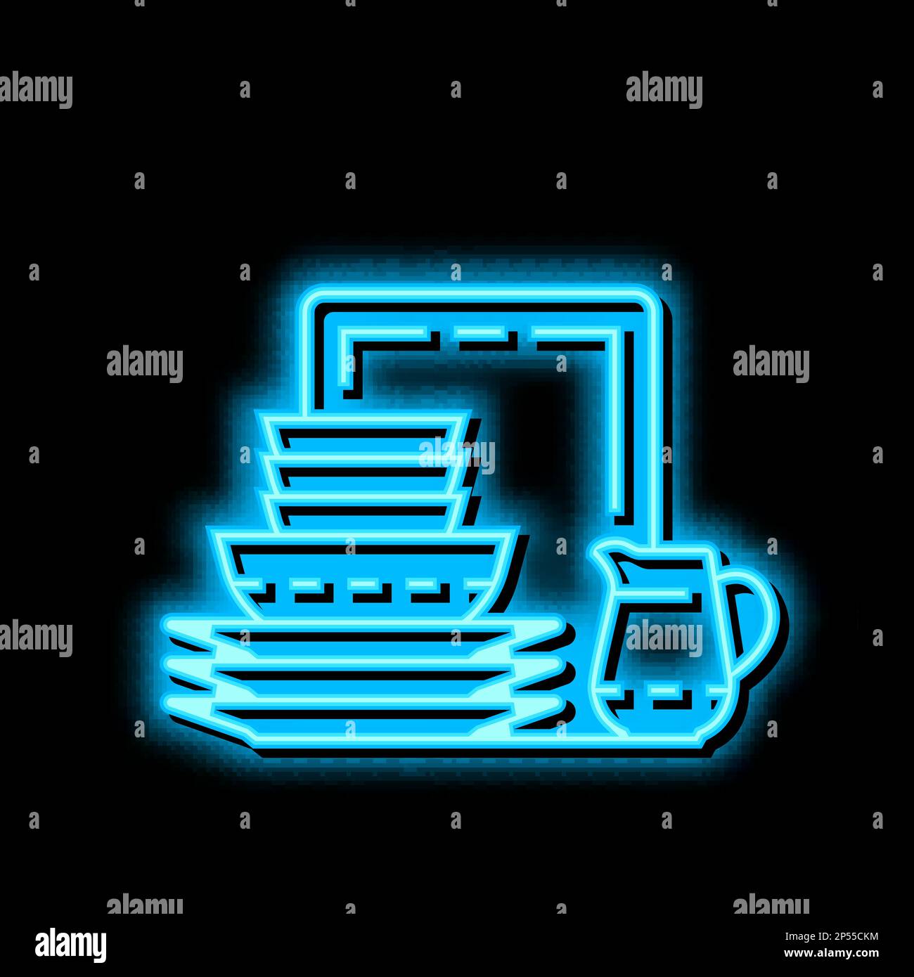 Porzellan Tischgeschirr Neonlicht Symbol Illustration Stock Vektor