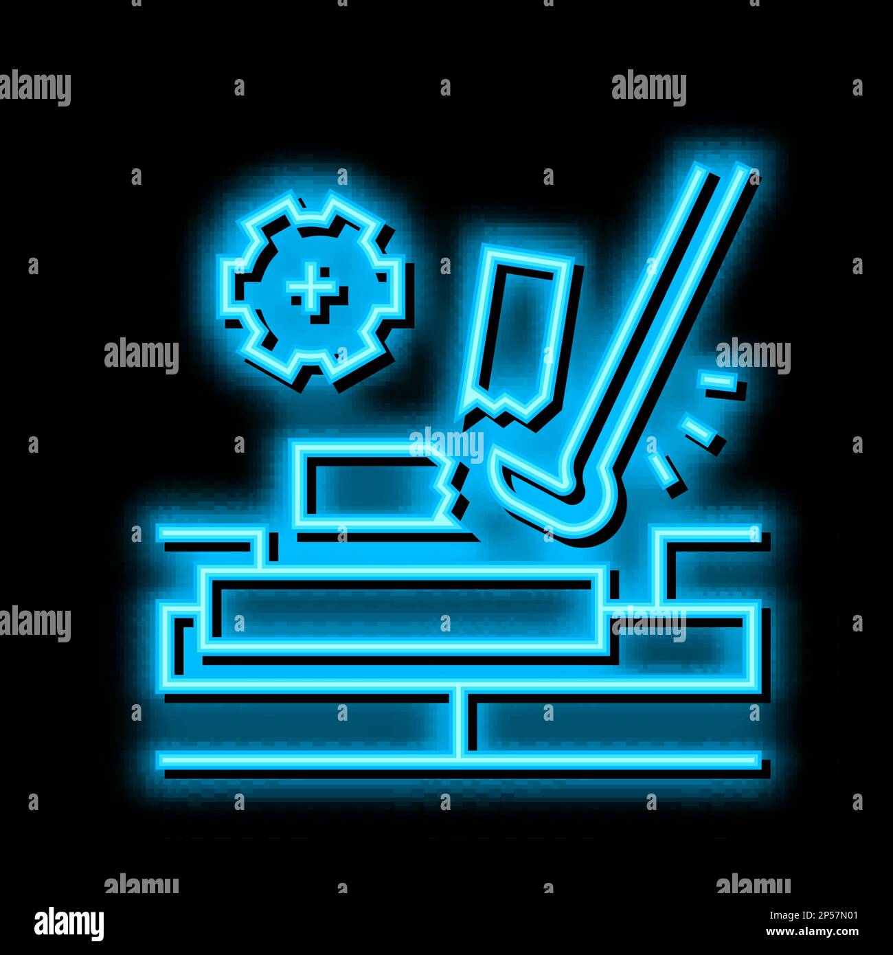 Abbildung des Neonleuchtsymbols zur Demontage des Holzbodens Stock Vektor