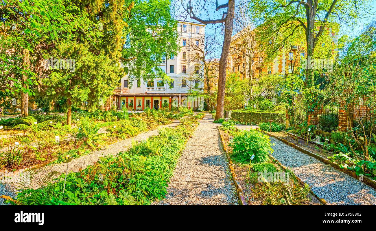 Panorama des Botanischen Gartens von Brera, Mailand, Italien Stockfoto