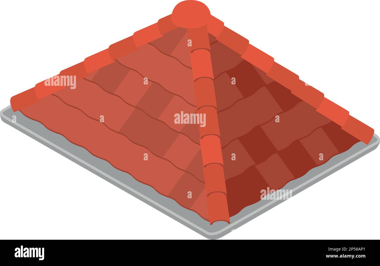 Isometrischer Vektor des Symbols für das Kacheldach. Altes rotes Ziegeldach eines Wohngebäudes. Bau- und Reparaturkonzept Stock Vektor