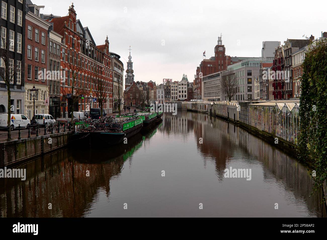 Singal Canal und Bloemenmarkt (Blumenmarkt), Amsterdam, Niederlande Stockfoto