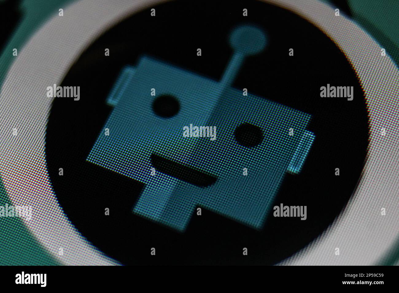 ChatGPT-Chatbot-Symbol mit künstlicher Intelligenz auf dem Computerbildschirm Stockfoto