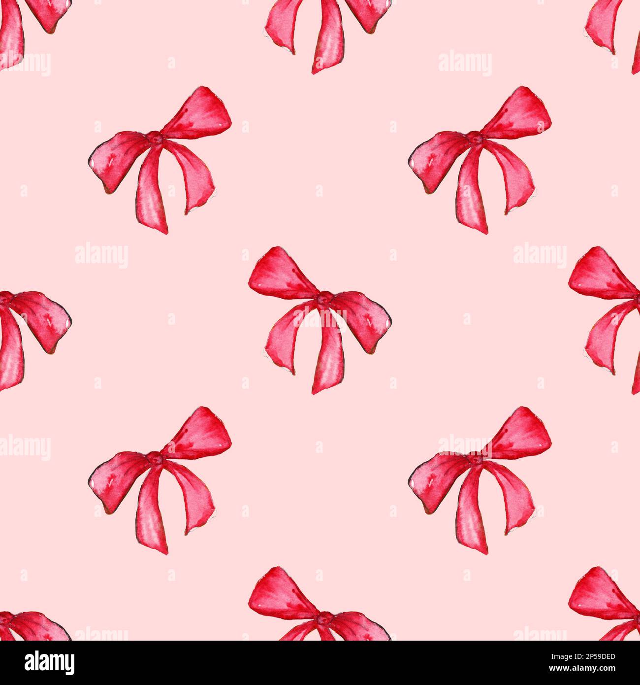 Aquarell Rot Rosa Schleifenband Geschenkpapier mit nahtlosem Muster auf dem Hintergrund. Stockfoto