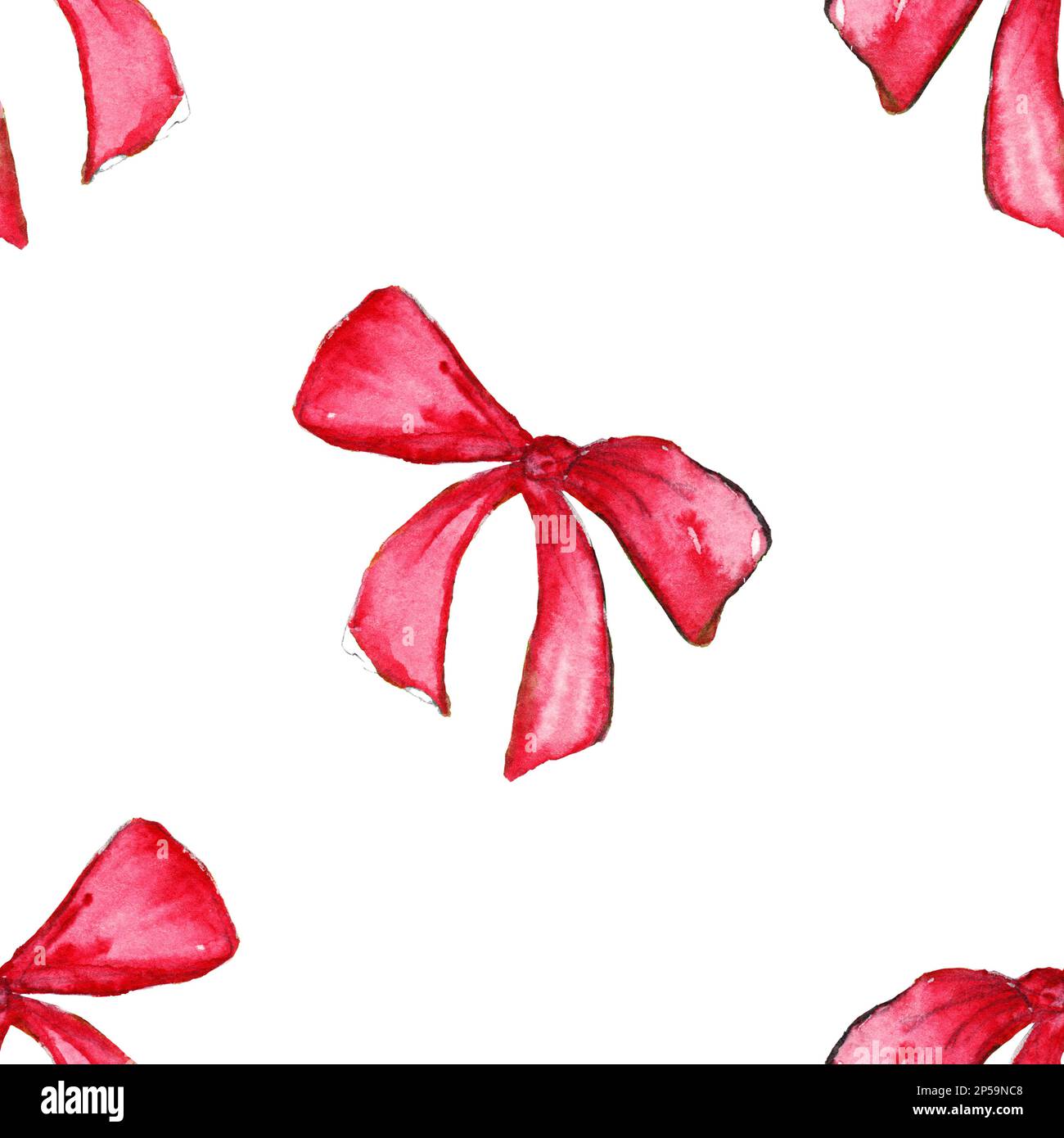 Aquarell Rot Rosa Schleifenband Geschenkpapier mit nahtlosem Muster auf dem Hintergrund. Stockfoto