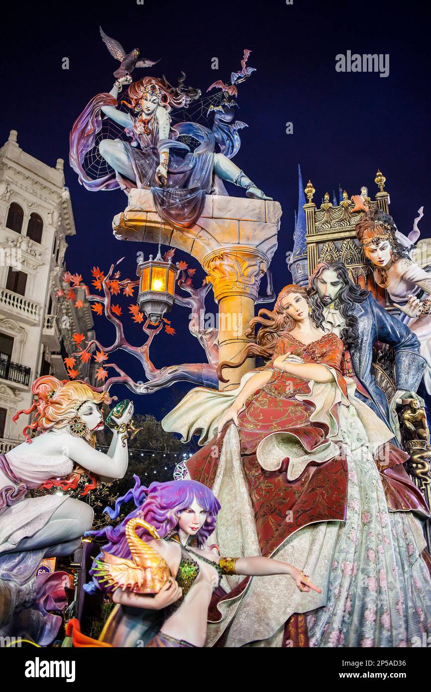 Falla Maestro Gozalbo Conde Altea, Fallas Festival, Valencia, Spanien Stockfoto