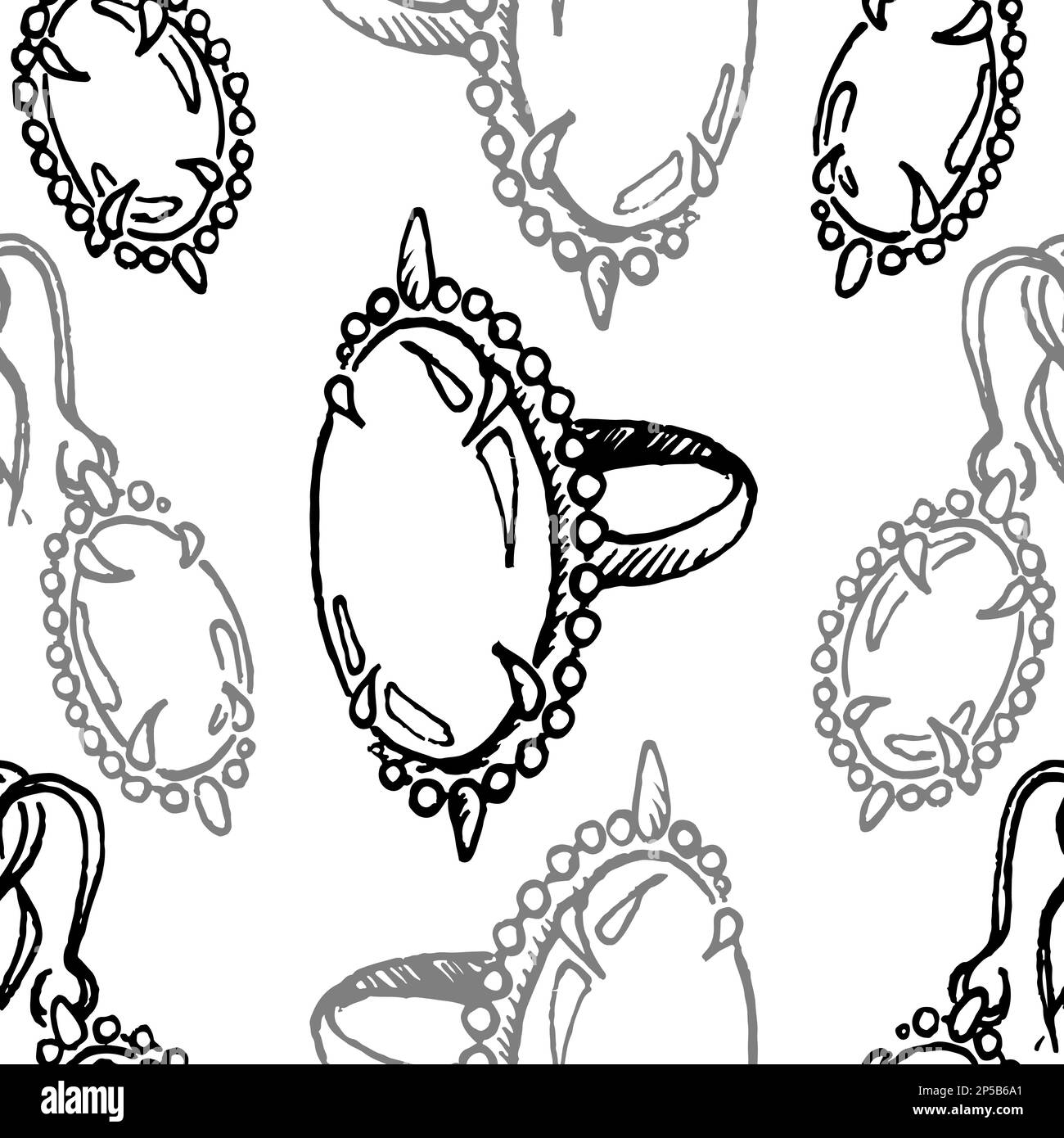 Doodle-Schmuck Skizzieren Ring Ohrringe Vintage nahtloser Mustervektor. Stock Vektor