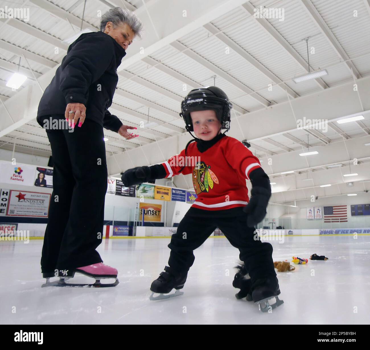 Ice skating teacher Karen Kay Lavris works with 2yearold Ryan Shaffer