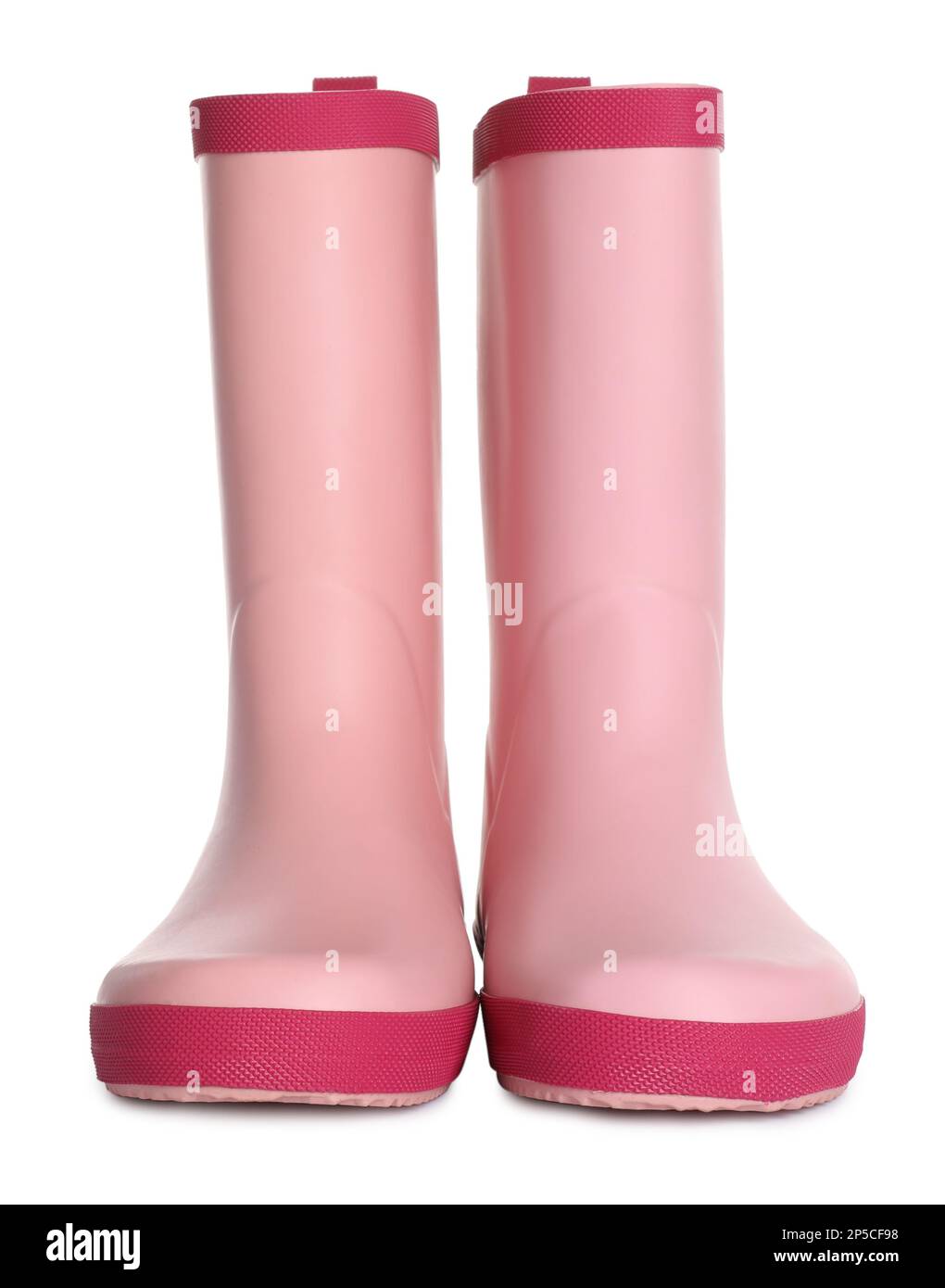Moderne pinkfarbene Gummistiefel isoliert auf Weiß Stockfoto