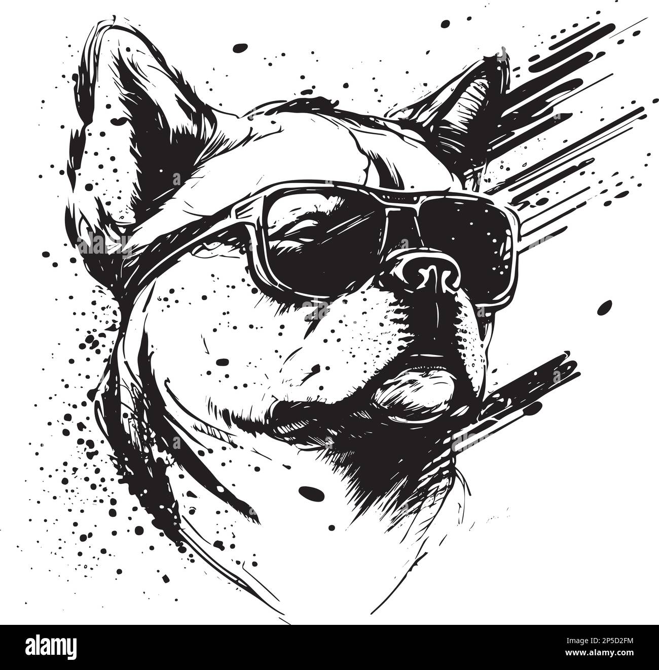 Ink Style Vector Art of a Dog mit Sonnenbrille Stock Vektor