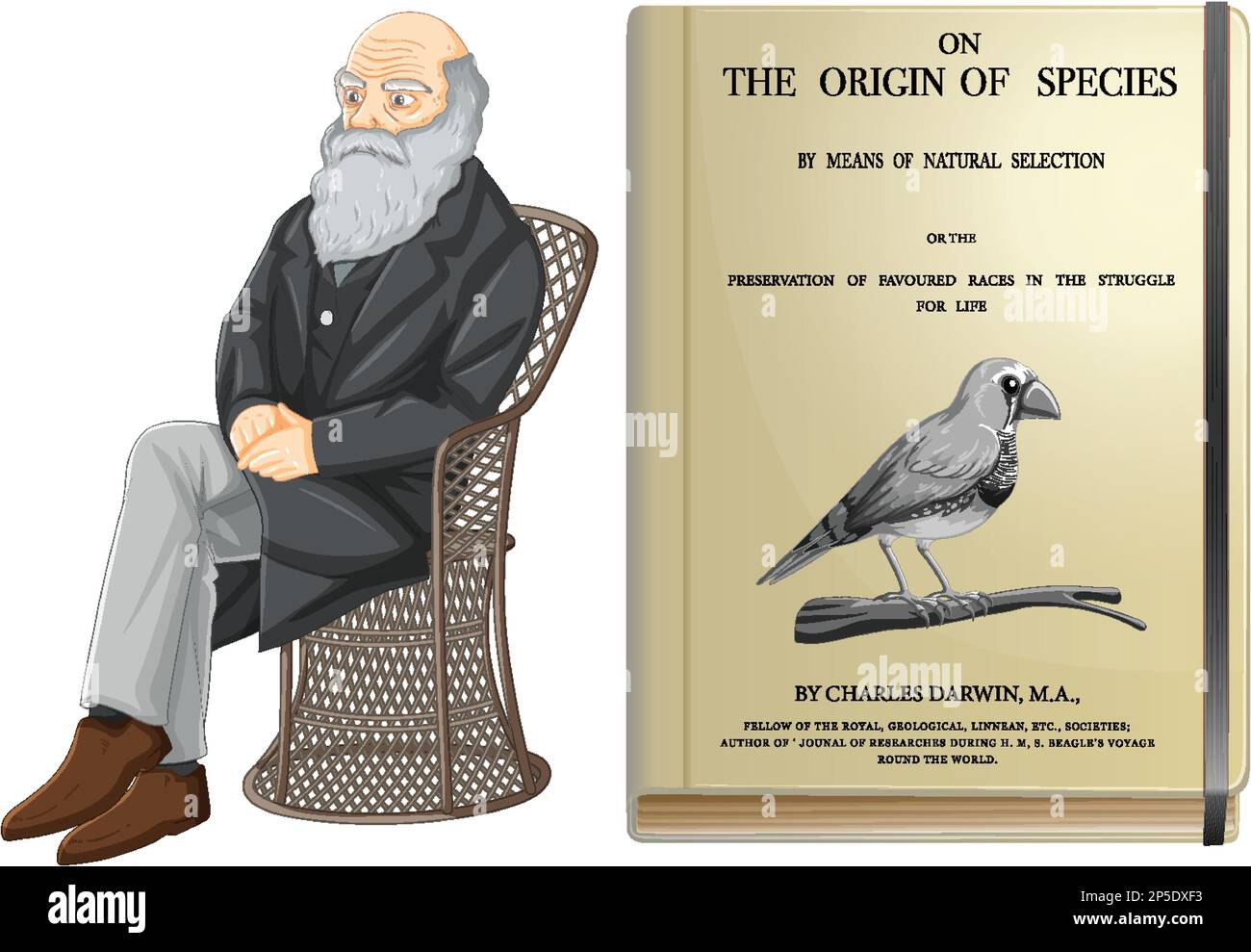 Charles Darwin und die Herkunft des Artenbuchs Stock Vektor