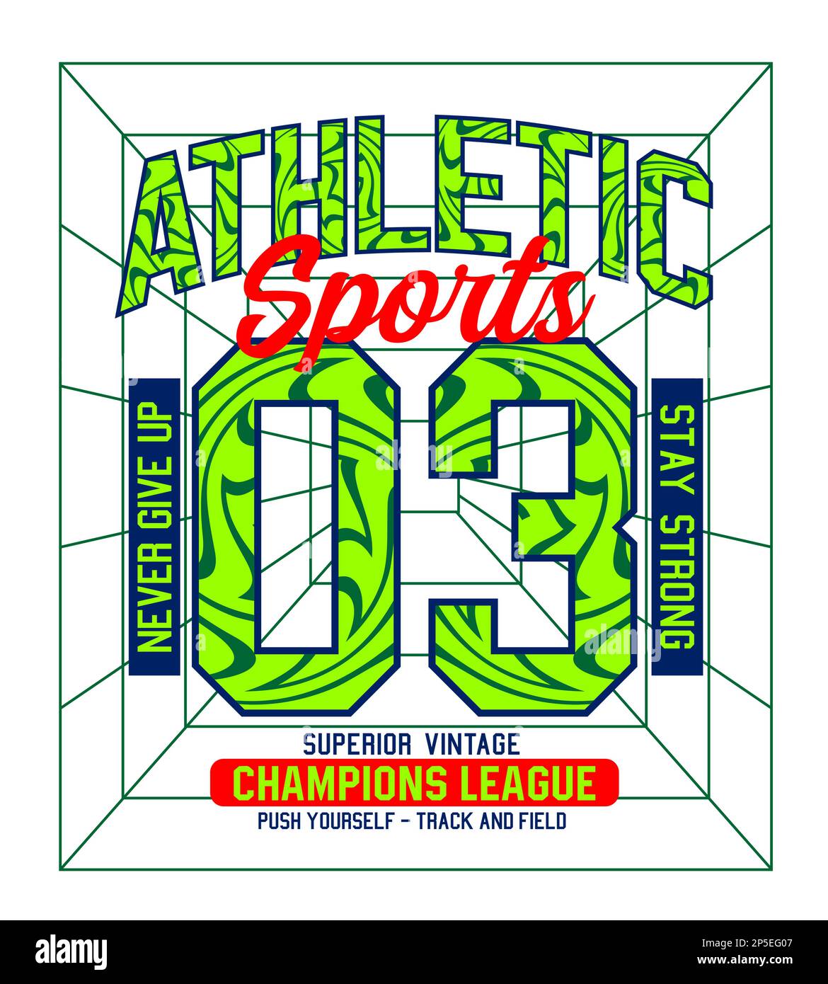 Sportlicher Sport, Chmapions-Design zum Aufdrucken auf T-Shirts, Etiketten, Postern und itc Stock Vektor