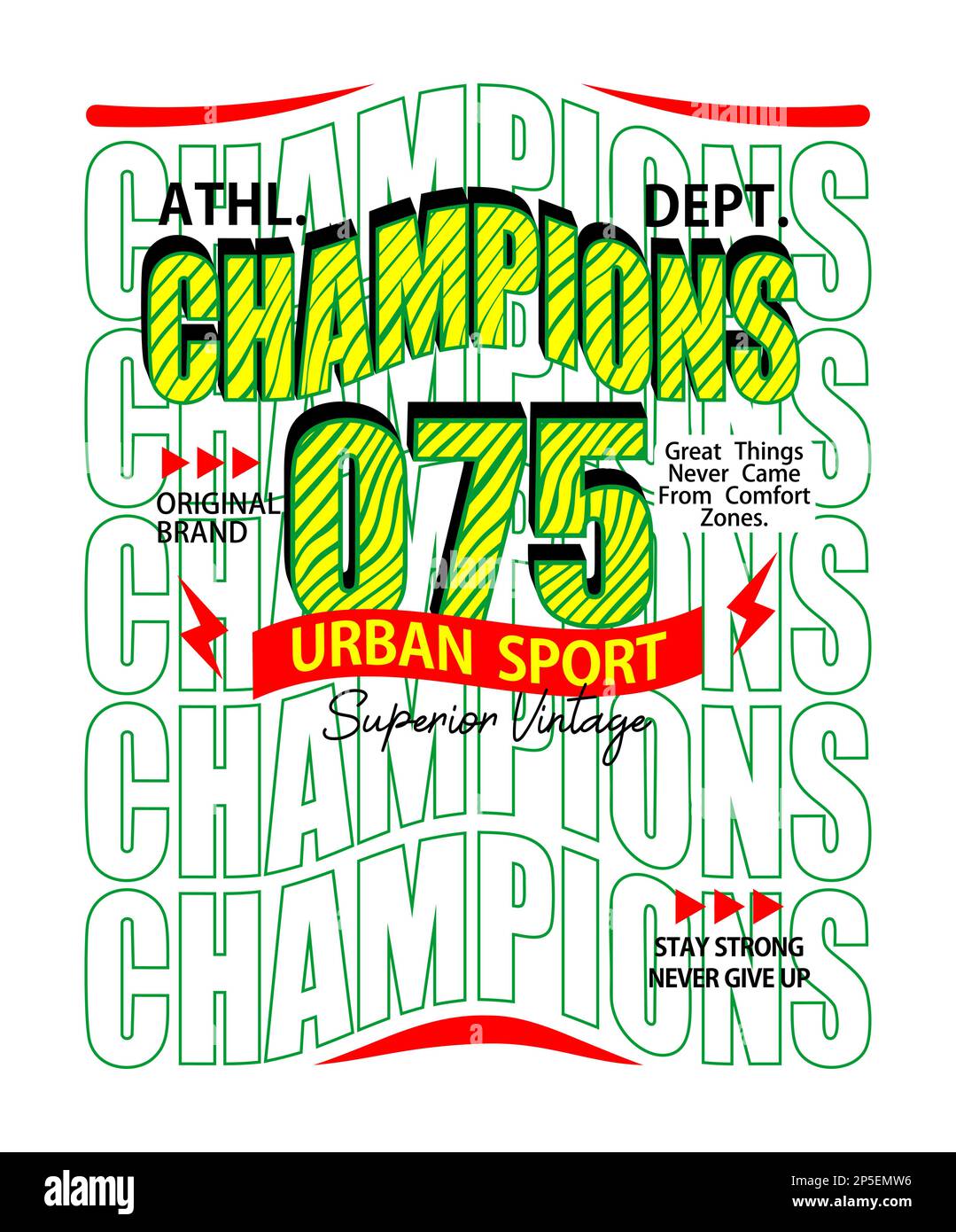 Champions, sportliche Designgrafik für T-Shirts, Etiketten, Poster und itc Stock Vektor