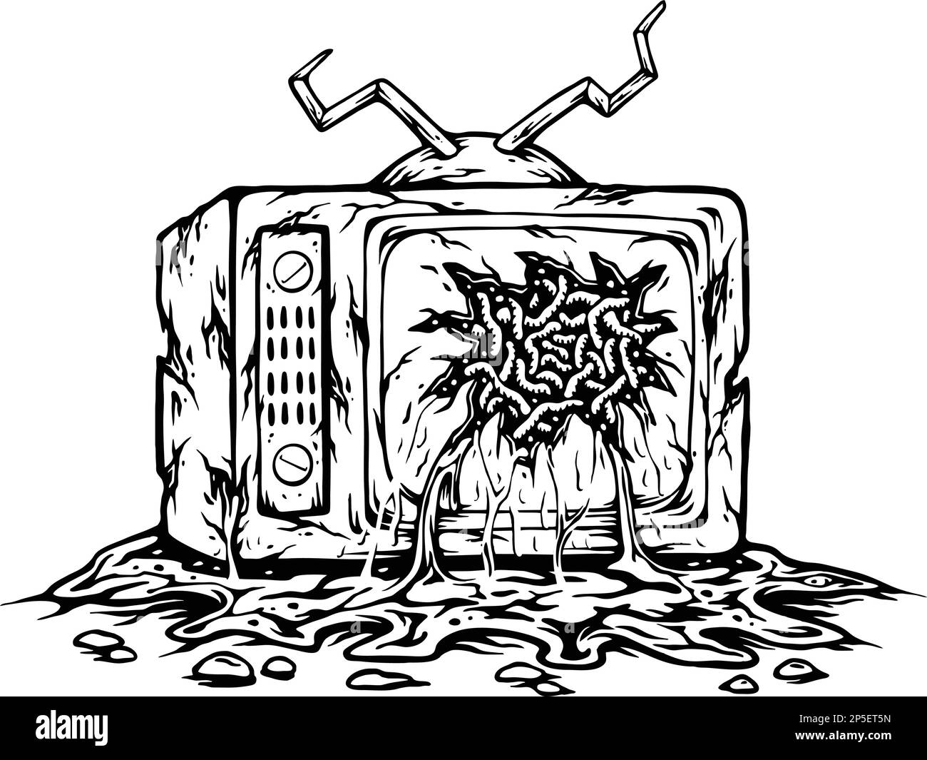 Monster Zombie tv mit geschmolzener Silhouette Vektorabbildungen für deine Arbeit Logo, Merchandise-T-Shirt, Aufkleber und Etikettendesigns, Poster, Gruß c Stock Vektor