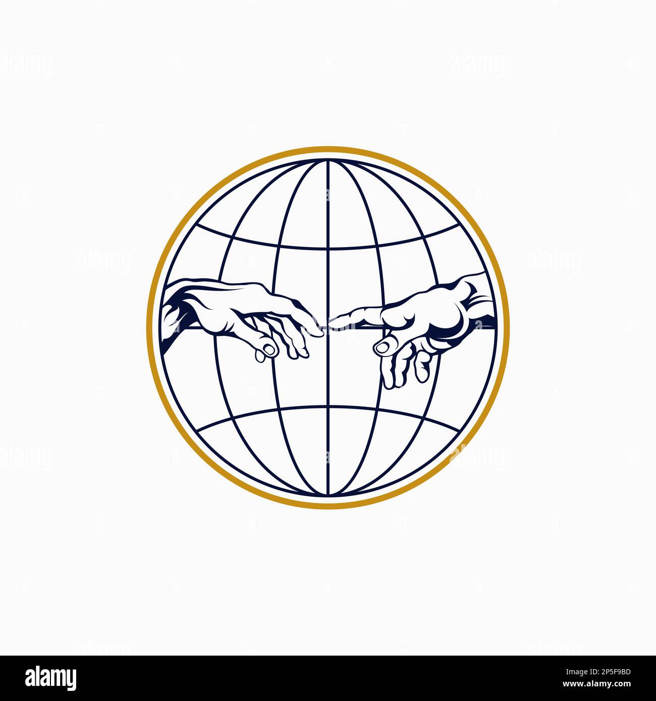 Logo Design Grafikkonzept kreativ Abstraktes Premium-Free-Vektormaterial einzigartig Dual Hands of God and Adam von Michelangelo in Globus Kunst und Religion Stock Vektor