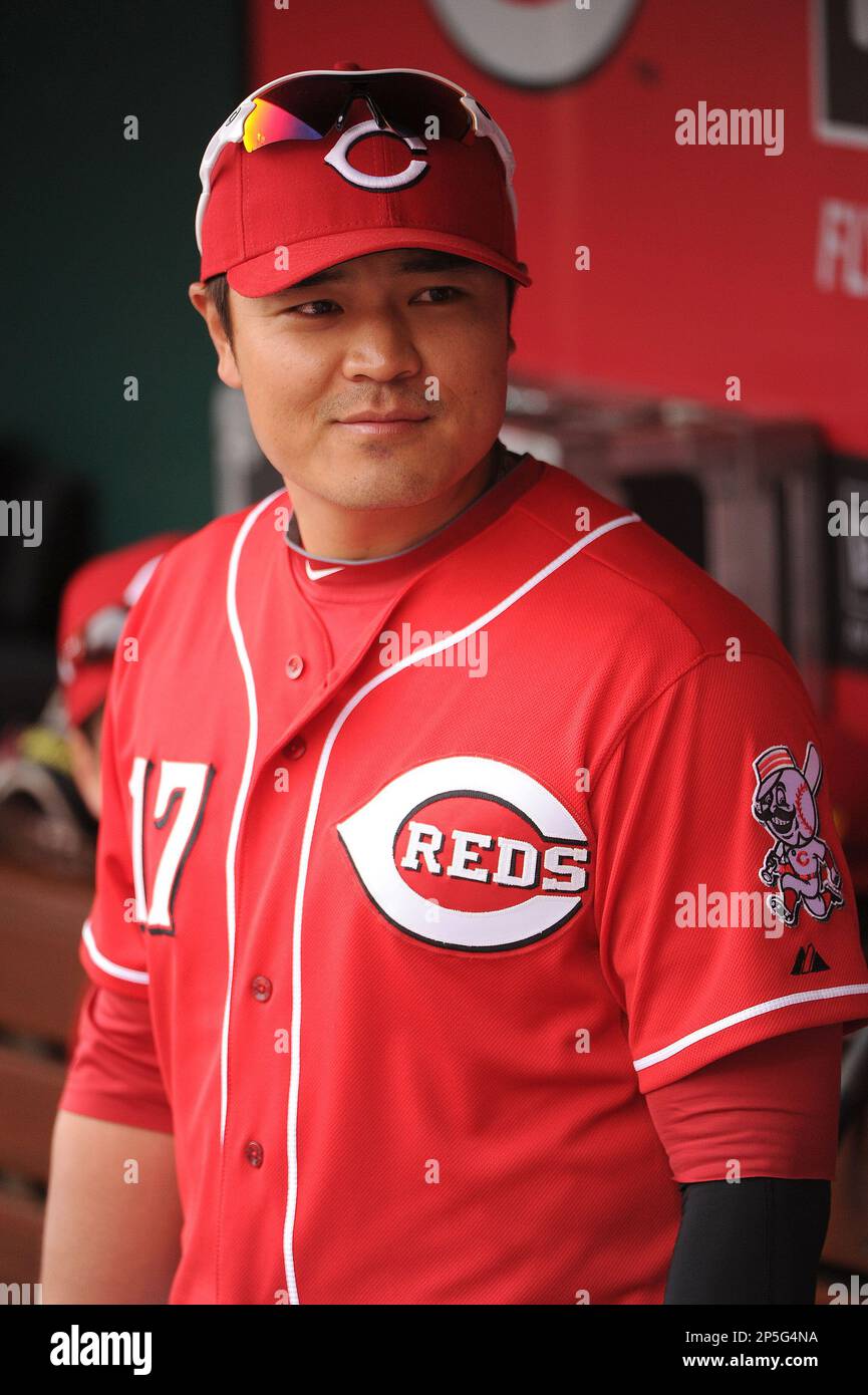 Cincinnati Reds Shin-Soo Choo (17) in action during a game against the Los Angeles Angels on April 4, 2013 at Great American Ball Park in Cincinnati, OH. The Reds beat the Angels 5-4.(AP Photo/David Durochik) Stockfoto