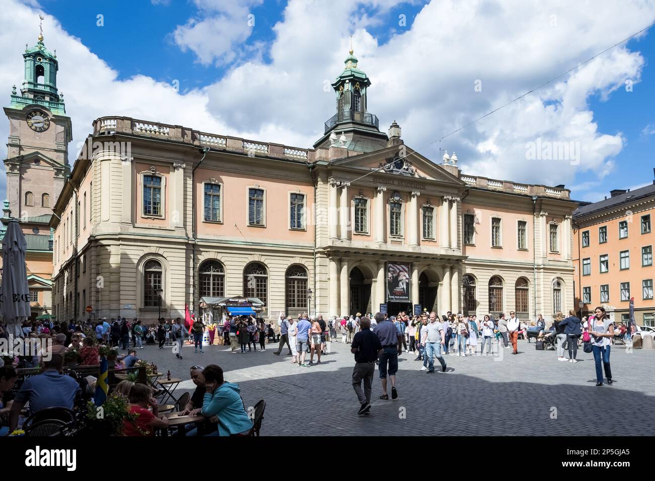 Blick auf Börshuset, das Börsengebäude, das sich auf der Nordseite von Stortorget (dem Großen Platz) in Gamla Stan, der Altstadt von Stockholm, befindet Stockfoto