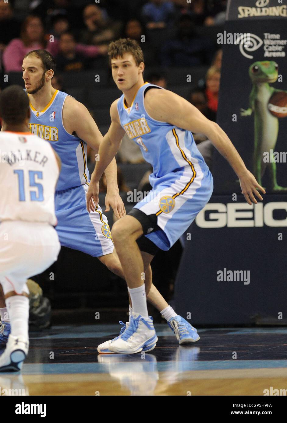 Denver Nuggets Danilo Gallinari (8) in action during a game against Charlotte on February 23, 2013 at Time Warner Arena in Charlotte, NC.Denver beat Charlotte 113 -99.(AP Photo/Don Kelly) Stockfoto