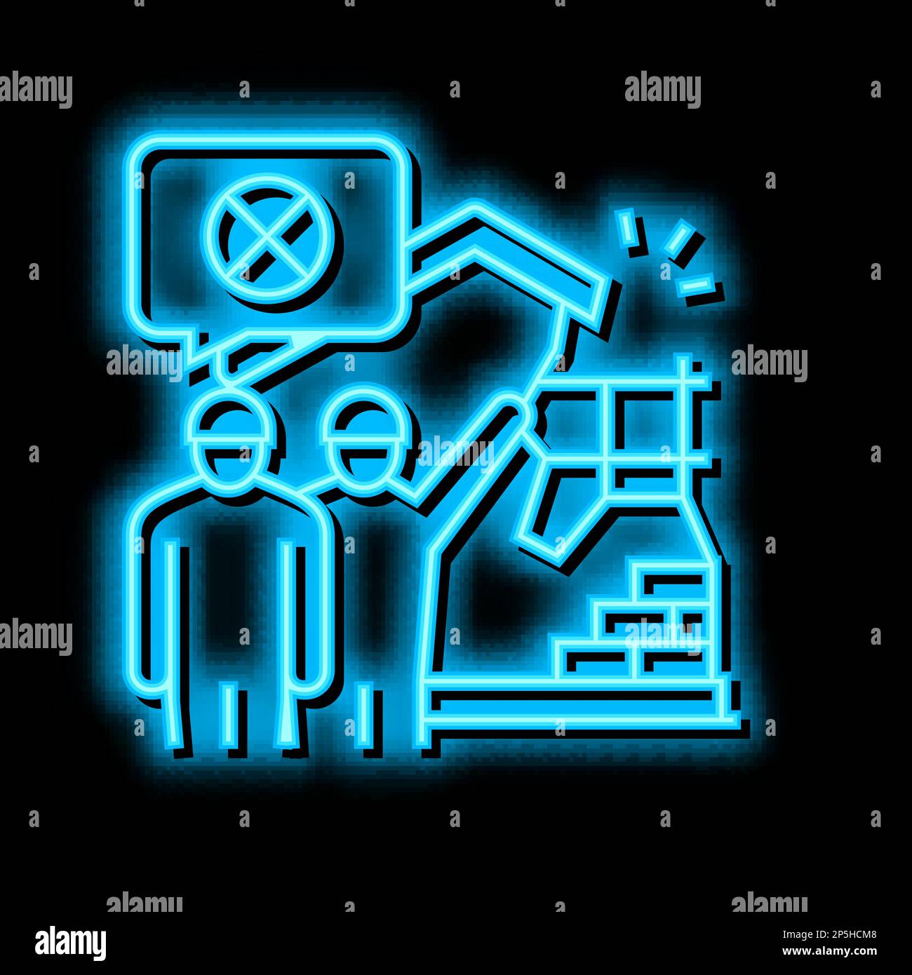 Abbildung des Neonleuchtsymbols mit Baustreifen Stock Vektor