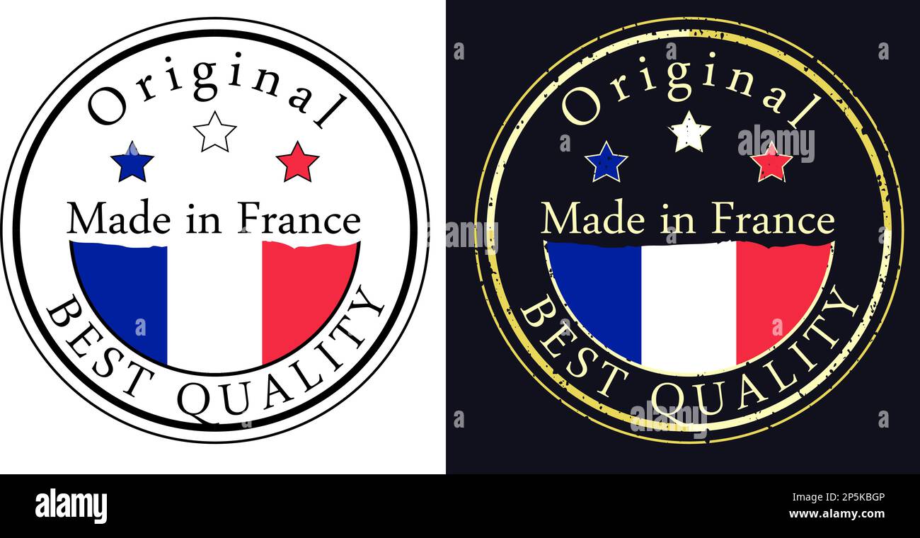 Runde Etiketten mit Fahne, Original in bester Qualität. Vektordarstellung der französischen Flagge. Stock Vektor