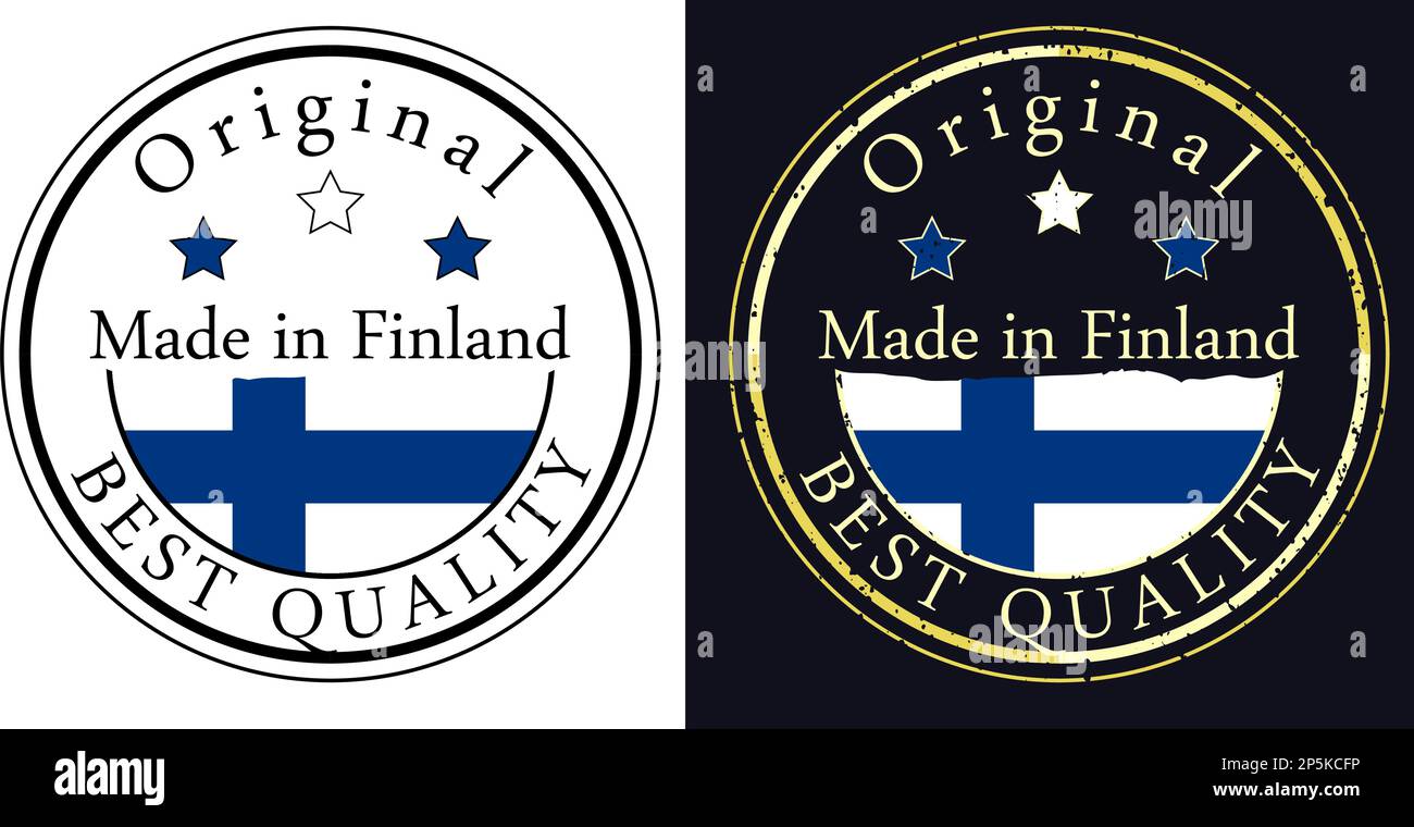 Runde Etiketten mit Fahne, Original in bester Qualität. Vektordarstellung der finnischen Flagge. Stock Vektor