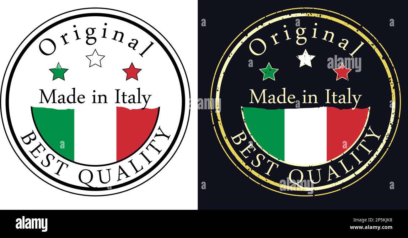 Runde Etiketten mit Fahne, Original in bester Qualität. Vektordarstellung der italienischen Flagge. Stock Vektor