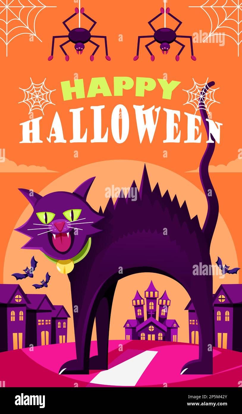 Frohes Halloween, wütende schwarze Katze Stock Vektor