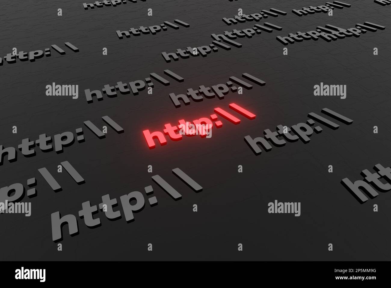 HTTP-Symbolzeichen auf schwarzem Hintergrund 3D Rendern. Hypertext Transfer Protocol Secure Web 3 Stockfoto