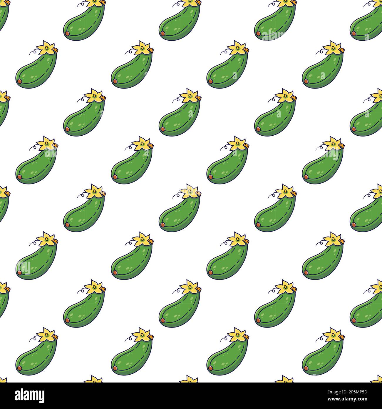 Süßes, nahtloses Zucchini-Muster im Doodle-Stil. Vektorbild des handgezeichneten Cartoons Zucchini. Stock Vektor
